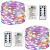 Lezonic Ghirlanda di luci a batteria, 2 pezzi, 13 m, 120 LED, impermeabili, con 8 modalità, telecomando per interni/esterni, per giardino, matrimoni, feste, festival, decorazioni natalizie (multicolore)