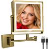 Ruacq Specchio da trucco ricaricabile da parete con luci, specchio cosmetico con ingrandimento 1X/10X su entrambi i lati, con luci a 3 colori, dimmerabile touch screen, braccio pieghevole con