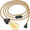 ledscom.de Cavo di canapa LEKA con spina, interruttore e presa E27, incl. lampada E27 vintage retro gold extra-warm white 489lm