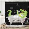 SDOTPMT 105x160cm Ottenere nuda tenda doccia Divertente dinosauro verde doccia in vasca bagno Tenda bagno Tenda della vasca bagno di sfondo nero fumetto per la decorazione del bagno bambini con ganci