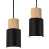 Tealight 2 Pezzi Lampadario a sospensione, Lampada a Sospensione Moderno in Legno Metallo, E27 Plafoniera Industriale per Camera da letto Sala Da Pranzo Soggiorno, Nero