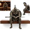 Generico Ancient Greek Warrior Shelf Sitter,3D Sitting Armored Warrior Bookshelf Sculpture with Sword Shield and Armor,Gothic Medieval Fantasy Soldier Statue,for Office Home Collectible Gift