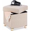 Relaxdays Pouf imbottito trapuntato con vano portaoggetti, beige | rivestito in tessuto, cubo 40 x 38 x 38 cm