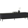 Dmora Mobile Porta TV Koviar 180x35x45h cm Nero Antracite 3 Ante Ripiano Effetto Marmo, 3 Vani
