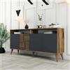 Dmora - Credenza Scorpio, Buffet da soggiorno, Madia da salotto, Dispensa da cucina, 160x35h79 cm, Noce e Antracite