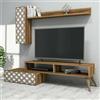 Dmora - Parete attrezzata Sterope, Composizione soggiorno, Mobile salotto multiuso, Armadio porta TV, 150x37h38 cm, Noce e Bianco