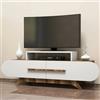 Dmora - Mobile porta TV Dubh, Credenza da soggiorno, Armadio basso per TV, Base parete attrezzata, 145x37h50 cm, Noce e Bianco