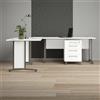 Dmora - Scrivania Mirella, Scrittoio Multiuso, Tavolo per Ufficio Porta PC, Piano di Lavoro, 230x200 h75 cm, Bianco e Grigio
