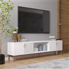 Dmora Mobile Porta TV Koriel 180x30x45h cm Bianco 2 Ante 3 Vani, Apertura a Ribalta