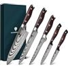 SANMEIHO Set di 5 Coltelli da Cucina Giapponesi Professionali da Chef | Lama Ultra-Affilata in Acciaio Inossidabile, Impugnatura Ergonomica in Legno di Pakka e Confezione Regalo