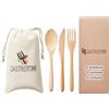 GASTROTOMI 36 posate da asporto in bambù naturale con borsa in tessuto, set di posate riutilizzabili da 12, 18 o 36 pezzi per campeggio, picnic, ufficio e viaggi, posate in legno senza BPA