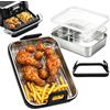 Focenat Pirofila Acciaio Inox per Airfryer,Accessori Friggitrice ad Aria, 1 pezzo | Teglie Acciaio Inox con Griglie, Coperchi e Manico Silicone, per Ninja AF400EU AF451EU AF500EU DZ400EU