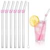 Cosmeria cannucce di Vetro Lunghe con Motivo a Fiocco, 6 cannucce riutilizzabili in Vetro borosilicato, Inclusa Spazzola per la Pulizia, Ideali per frullati, succhi e Cocktail