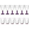 COSE DA CASA Set 12 Bicchieri 6 calici con piede vino 6 acqua in Vetro trasparente viola da tavola Eleganti Stile Raffinatezza in casa per Ogni Tavola e Occasione bar hotel ristorante