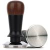 Pomodee Tamper per Caffè 53mm/54mm, Pressino Espresso Acciaio Inox (Nero) | Pressa a molla calibrata, base ondulata con manico in noce - accessorio barista per portafiltro 53mm/54mm