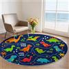 Generic Tappeto rotondo lavabile con dinosauro e foglie di palma, morbido e accogliente, in finta lana, 90 cm, antiscivolo, rotondo, ideale per soggiorno, camera da letto, studio, sala giochi