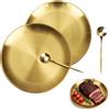 WOKICOR 2 Vassoi Rotondi in Acciaio Inox Dorato con Piccolo Piattino a Forma di Trombo, Piatti Decorativi, Adatti per Casa, Cucina, Ristorante, Campeggio