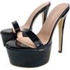 Frankie Hsu Sandalo con tacco alto con piattaforma sexy a spillo, classico nero brevetto moda donna scarpe Club, grande grande grande design di una cinghia sandalo per le donne US4-19