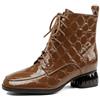 JIEEME stivali da donna in vera pelle, con chiusura lampo tacchi a blocco con tacco basso con lacci fatti a mano stivali corti da donna zd81-6s, marrone, 38.5 EU