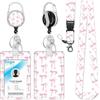 KACZUS Porta Badge Collo con Cordino e Bobina Estensibile, 1 Set Porta Tesserino con Coperchio Scorrevole (Farfalla Rosa) per Accesso Rapido, Ideale per Infermieri, Insegnanti e Ufficio