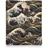 Doodlream Custodia per libro giapponese dorata con grande onda, 27 x 22 cm / 10.6x8.7in, con bottone imbottito, lavabile, vintage, con onde oceaniche, regalo per amanti dei libri