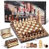 Zourglow Scacchiera Magnetica in Legno 3-in-1 Dama & Backgammon | Pieghevole Portatile Scacchi con 2 Dadi, per Bambini Adulti Feste Viaggio, Regalo per la Famiglia e per Chi è Alle Prime Armi