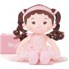 LeyaDoll Bambola Morbida 30 cm, Regalo 1 Anno Bambina, Battesimo e Natale | Scatola regalo rosa inclusa, morbida compagna della nanna, viso ricamato, tessuto soffice e lavabile in lavatrice.