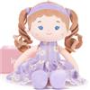 LeyaDoll Bambola Morbida 30 cm, Regalo 1 Anno Bambina, Battesimo e Natale | Scatola regalo rosa inclusa, morbida compagna della nanna, viso ricamato, tessuto soffice e lavabile in lavatrice.