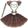LUYANFX Costume Leopardata Bambina, Set di Costumi Gatto con Cerchietti Orecchie da Gatto Coda Papillon e Adesivi Viso, Gonna Tutu, Accessori Costume Cosplay di Halloween Carnevale per Ragazze Donna