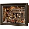 DROICC Kit Book Nook, puzzle 3D in legno con controllo touch LED e cornice montabile a parete, casa in miniatura fai da te per principianti, libreria/tavolo/decorazione da parete per gli amanti del fai da te