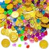 Puhzamey Set di 100 monete d'oro dei pirati, con 50 taler d'oro + 50 pietre preziose, tesoro dei pirati per caccia al tesoro, compleanno dei bambini, monete d'oro per bambini, ideale come regalo per feste dei