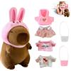 XPJBKC 8 in 1 Capibara Peluche, Peluche Capibara con 4 Vestiti, 1 Coniglietto Rosa Cappelli, 2 Borse, Carino Capybara Peluche, Vestizione Quotidiana Capybara Bambino, Regalo per Ragazzi Ragazze, 30cm