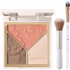 EONFAVE 3 in 1 evidenziatore in polvere lucida per il trucco, evidenziatore contouring blush, polvere liscia tridimensionale, con specchio e spazzola