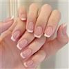 Mikloven Unghie finte corte quadrate, punte francesi lucide rosa naturale, 12 misure | selezione di misure assortite per diverse larghezze delle unghie, manicure per la casa quotidiana e look coordinati per