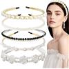 AUNGKWANG 5 Pezzi Cerchietto Capelli Donna, Cerchietto Perle Donna Elegante Sposa Fascia, Cerchietto di Perle, per Donne Ragazze Accessori per Capelli