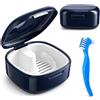 BIKPRST Porta Dentiera Blu con Spazzolino Doppia Testina, Scatola Portatile per Conservazione e Pulizia di Apparecchi Ortodontici, Dentiere e Protesi, Dimensioni 7.80x7.80x3.80 cm, Materiale PP