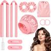 Veralendia Arricciacapelli Senza Calore, Bigodini Morbidi per Dormire con Cappa | Heatless Curls Band in Velluto per Capelli Lunghi e Medi, Kit Bigodino Notturno per Boccoli e Onde Perfette, 2 Misure (Rosa)