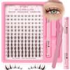 EMEDA Kit di ciglia a ciuffetti Manga marroni con colla, sigillante e pinzette 8-14mm