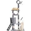 VOUNOT® Tiragraffi per Gatti Alto 155 cm, Albero per Gatti Multilivello con Pali Tiragraffi in Sisal, Tunnel, Amaca, Cuccia, Piattaforme e Scaletta, Centro Attività per Gatto, Grigio