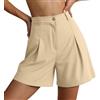 Generic 2026 - Pantaloncini da donna in tessuto di poliestere con chiusura a bottone, tasche e gamba larga, abbigliamento casual per viaggi estivi, giornate in spiaggia e fine settimana, con stile pratico per