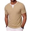 Wayleb T Shirt Uomo Serafino Girocollo con Bottoni Manica Corta Cotton Casual Maglietta Uomo per Tempo Libero Uso Quotidiano S-3XL