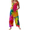 Foweknow Tuta da donna elegante con stampa colorata, salopette con spalline regolabili, per feste, estive, a gamba larga, casual, casual, larga, a vita alta, a linea ad A