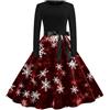 Generico Donna Vestiti di Natale Manica Lunga Abito Natale Vestito da Donna Tunica Stampa Natale Maxi Abito Elegante Vintage Abiti da Natale Party Festa Cocktail Swing Vestito Abito da Sera, Feste, Ballo