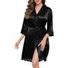Vlazom Kimono Donna in Raso Accappatoio Veste da Camera con Pizzo | Lunghezza elegante a metà polpaccio, kimono in raso, perfetto per sposa e damigelle, pizzo raffinato ai polsini e all'orlo