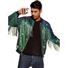 Lars Amadeus Giacca con nappa lucida per uomo con cerniera anni '70 discoteca scintillanti paillettes bomber da baseball