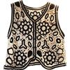 Goadameleri Coreano Boho Donne Uncinetto Maglia Gilet Vintage Colorato Motivo Floreale Senza Maniche Cardigan Giacca Retro Hippie Scollo a V Pulsante Giù Crop Top
