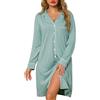 Lovasy Camicia da Notte in Cotone Donna Inverno Maniche Lunghe | Abito da Notte Allattamento con Scollo a V Pigiama Vestaglia Bottoni Davanti con Tasche