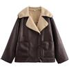 Generic Donna Shearling Oversize Giacche in pelle scamosciata Moto Biker Sherpa foderato Faux Suede Cappotto sciolto con tasche
