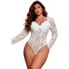 ohmydear Body da donna con pizzo, a maniche lunghe, con ferretto, elegante, sexy, taglie grandi, scollo a V, trasparente, top con bottone automatico, per appuntamenti, vita quotidiana, matrimonio