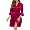 Vlazom Kimono Donna in Raso Accappatoio Veste da Camera con Pizzo | Lunghezza elegante a metà polpaccio, kimono in raso, perfetto per sposa e damigelle, pizzo raffinato ai polsini e all'orlo